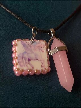 Pegasus and Pink Pendant Necklace